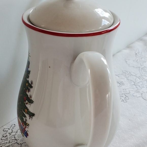 Cuthbertson American Christmas Tree Coffee Tea Pot Red Rim Wl Lid VTG  9" - Picture 9 of 9